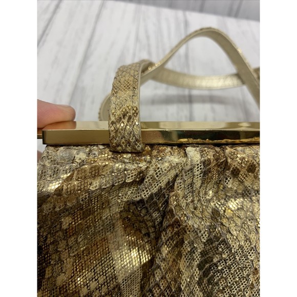 Womens Stuart Weitzman Vintage Gold Snake Skin Clutch - Picture 4 of 9